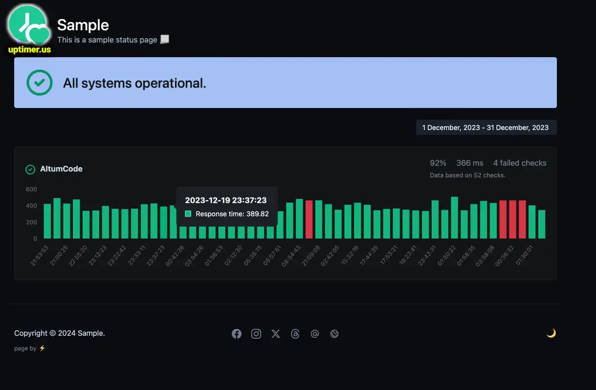 Screenshot of the app status page example