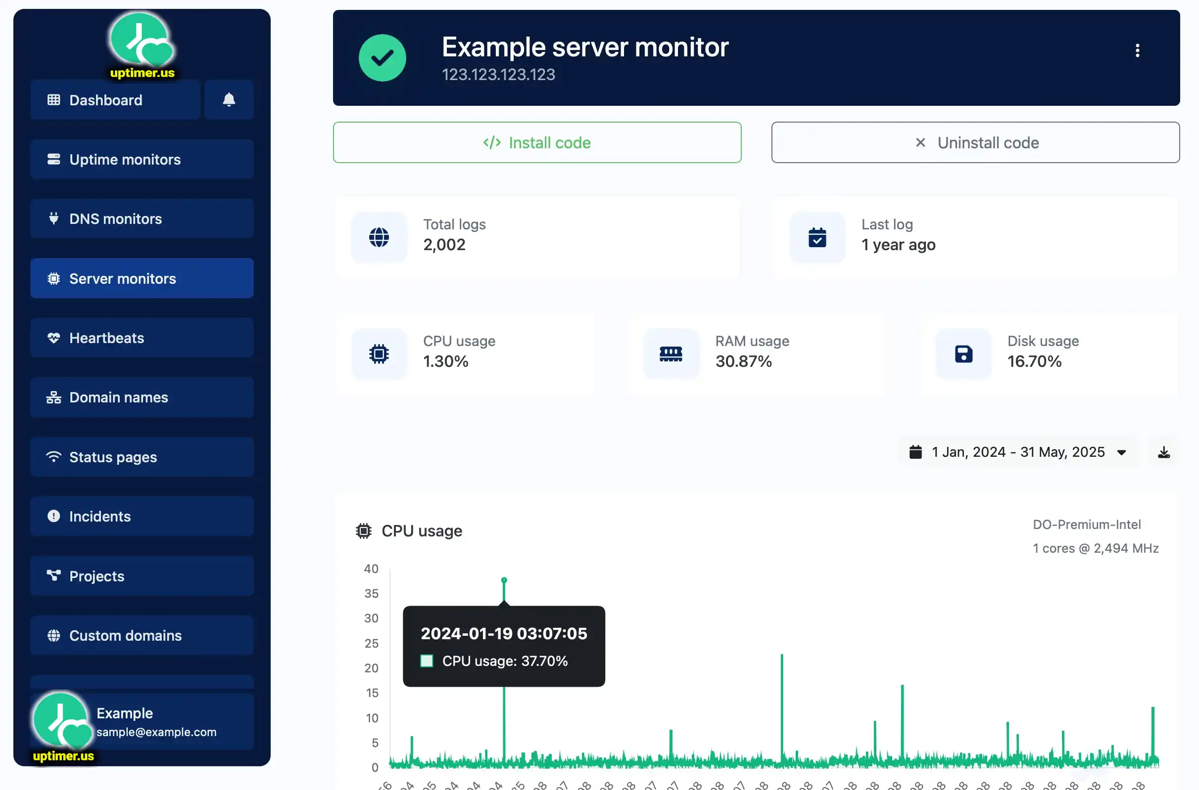 Screenshot of the app monitors incidents page