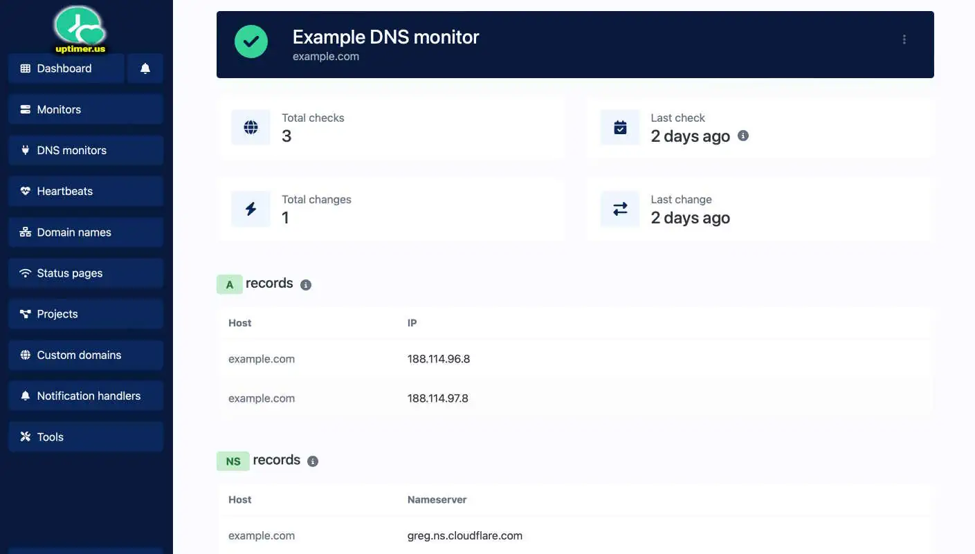 Screenshot of the app DNS monitor page